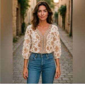 Rose & Olive Floral Cream Crop Top